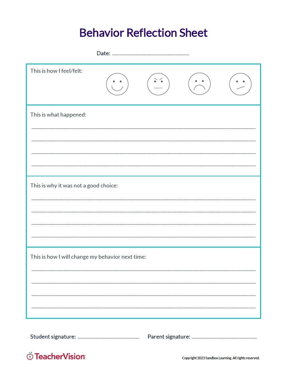 Free Printable Behavior Reflection Sheets