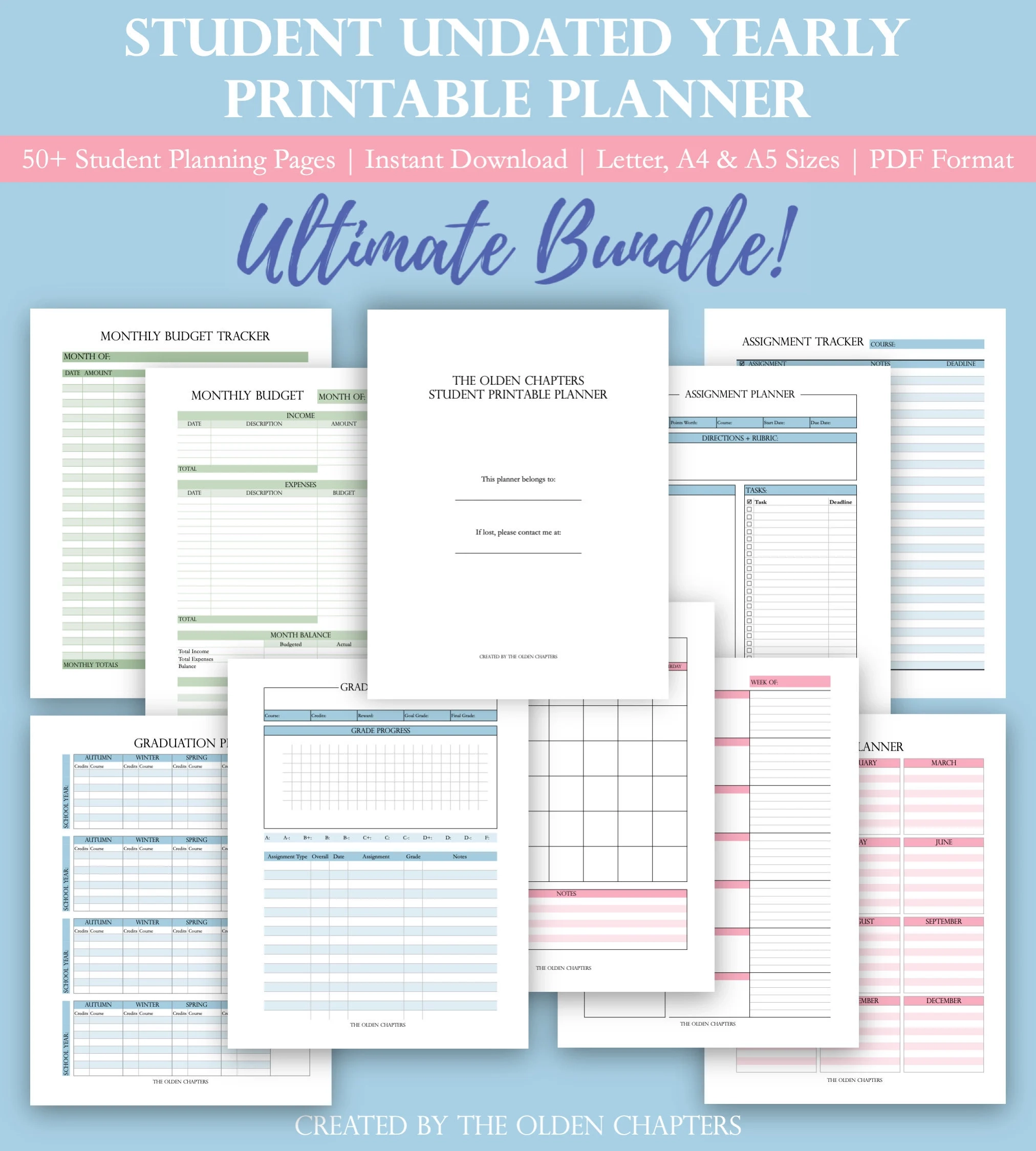 Student Printable Planner Undated College Student Planner Academic High School Agenda Printable Planner Kit A5 Printable Planner Etsy