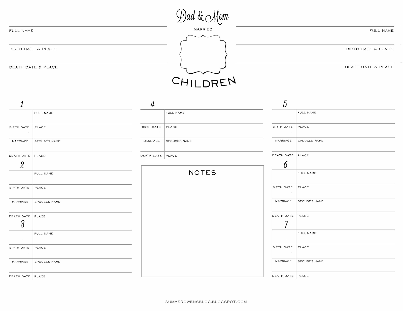 Printable Family Group Sheet