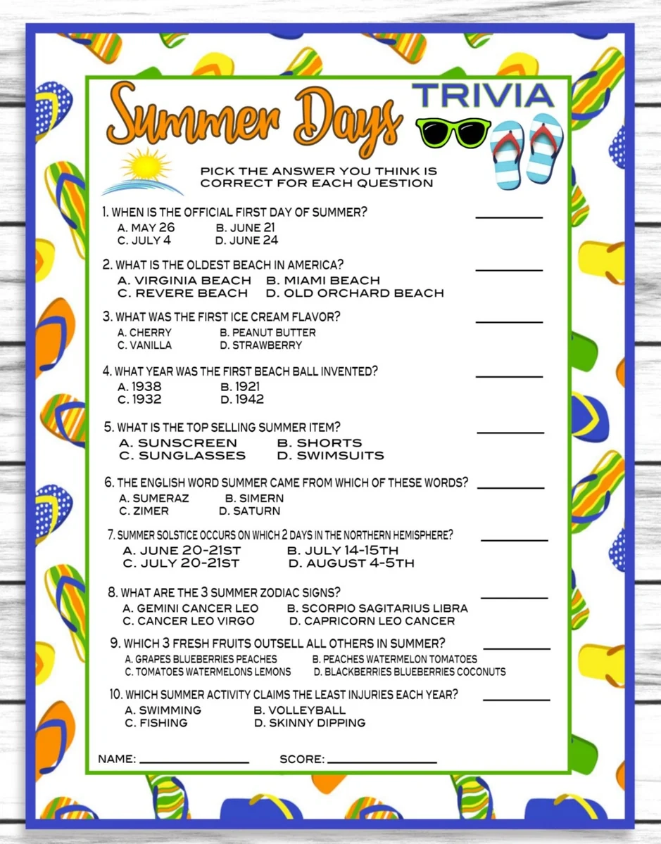 Printable Summer Trivia Questions And Answers