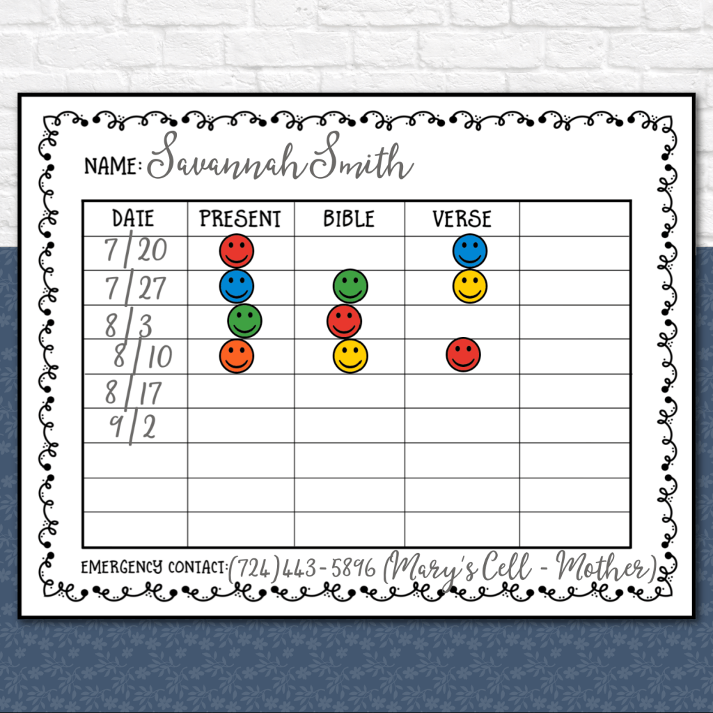 Free Printable Sunday School Attendance Chart