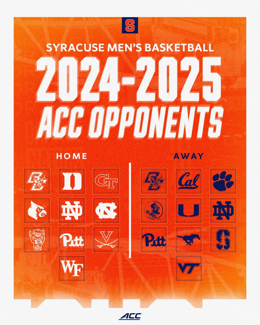 Syracuse Men s Basketball On X Home and homes With BC Pitt And ND As Well As Road Trips To All 3 New ACC Teams Highlight Our 2024 25 Conference Matchups Https t co KXn8fSjKE1 Https t co MUlGFfZlmr Https t co r3pPjWxTrv 