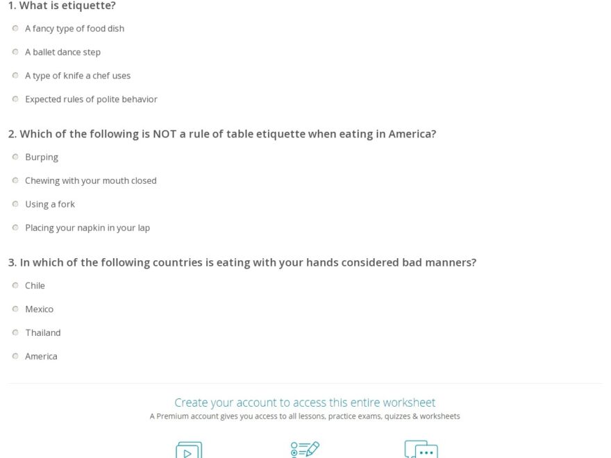 Table Manners Quiz Worksheet For Kids Study