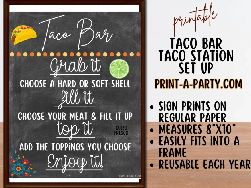 TACO BAR Chalkboard Printable Sign And Food Labels For Parties PrintAParty