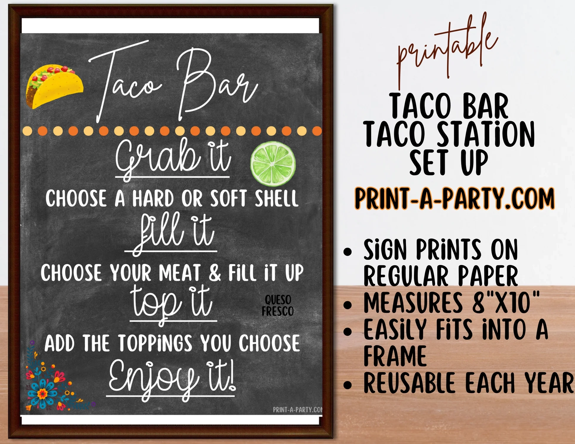 TACO BAR Chalkboard Printable Sign And Food Labels For Parties PrintAParty