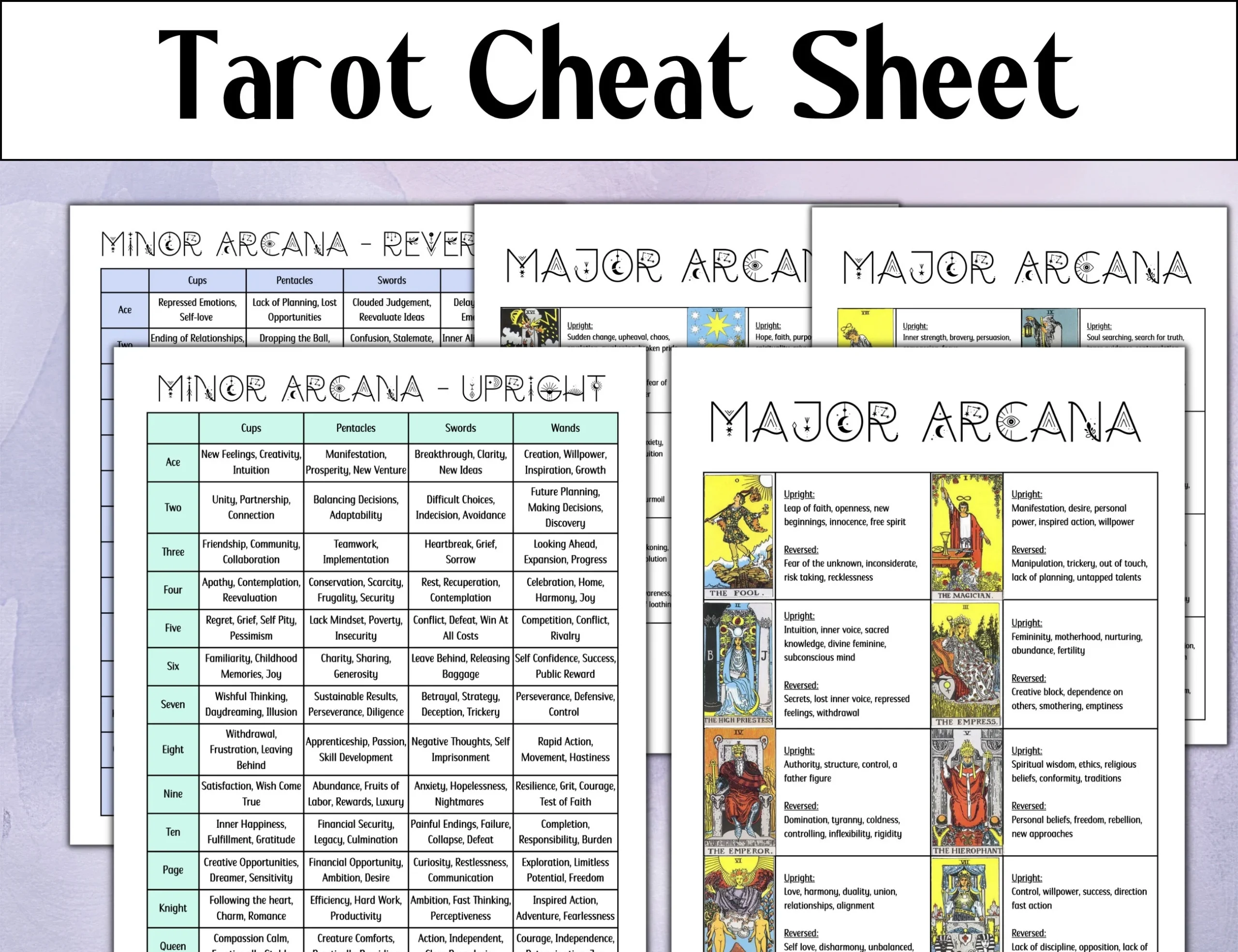 Cheat Sheet Printable Tarot Card Meanings