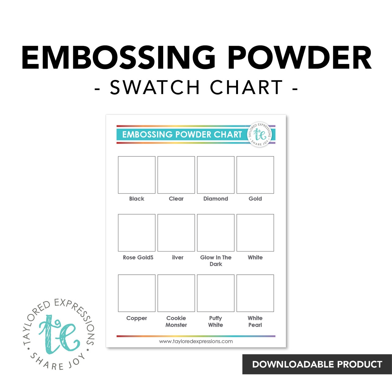 TE Embossing Powder Swatch Chart Digital Download
