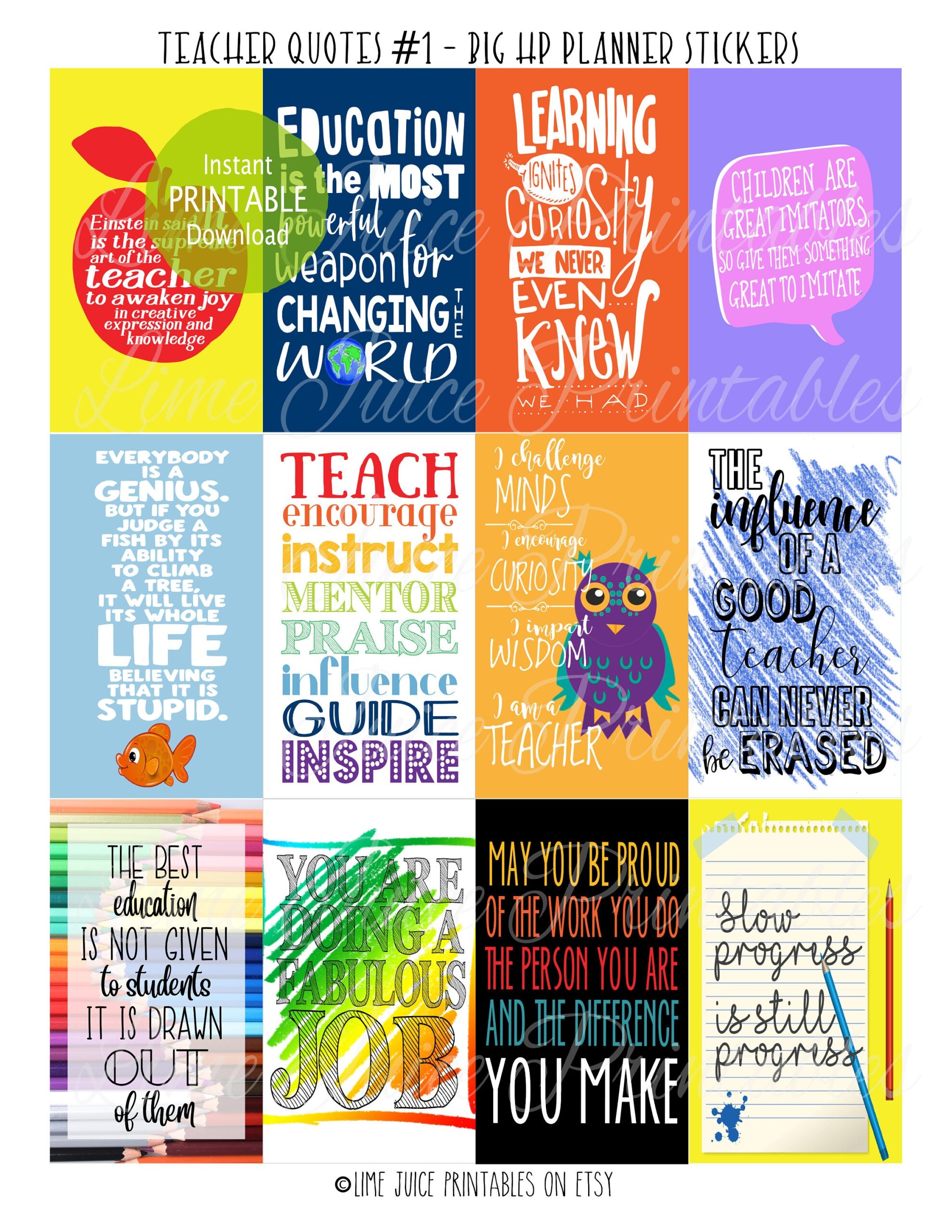 Teacher Quote Stickers Motivational Planner Journal digital Download Etsy