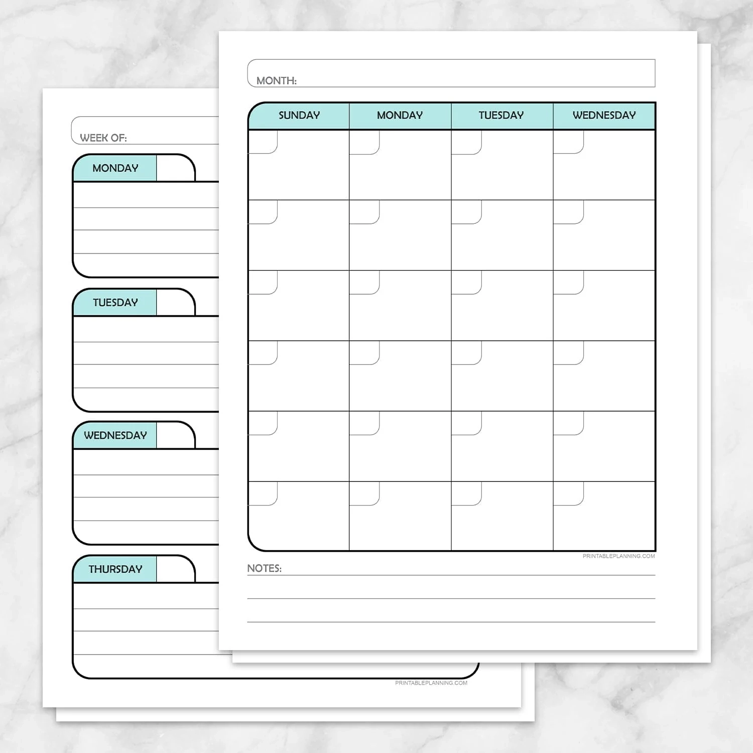 Teal Monthly And Weekly Calendar Planner Pages Printable Printable Planning