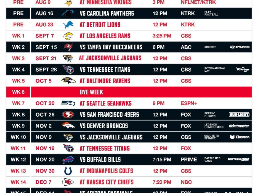 Texans 2025 Schedule Houston Texans Houstontexans