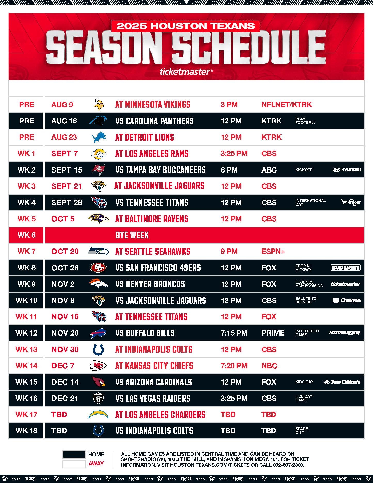 Texans 2025 Schedule Houston Texans Houstontexans