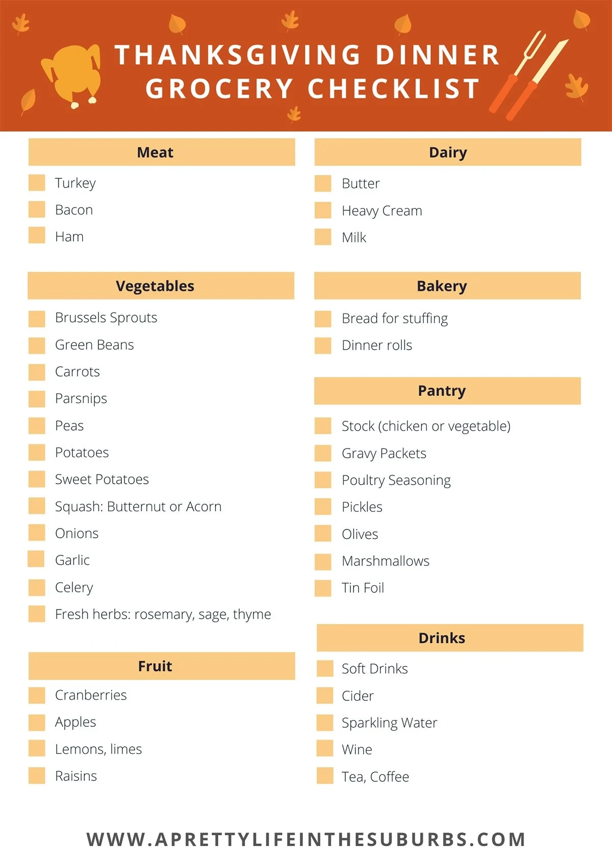 Printable Grocery List For Thanksgiving