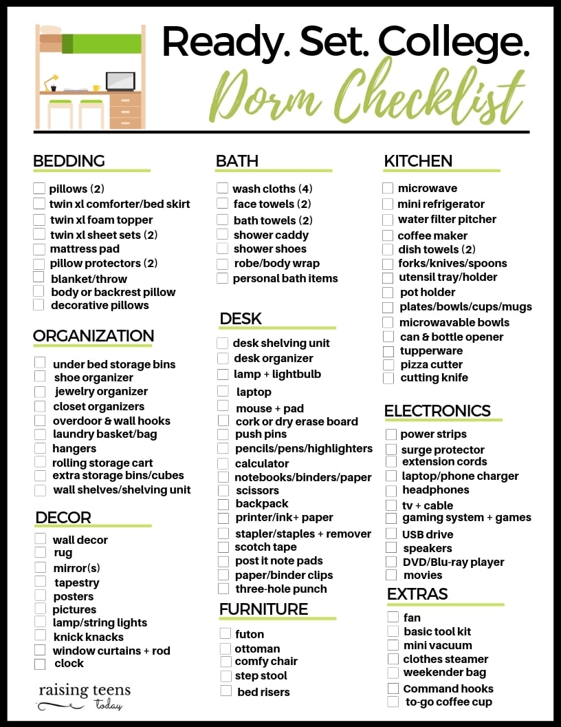 The Best College Dorm Checklist FREE Printable Raising Teens Today Worksheets Library The Best College Dorm Checklist FREE Printable Raising Teens Today Worksheets Library