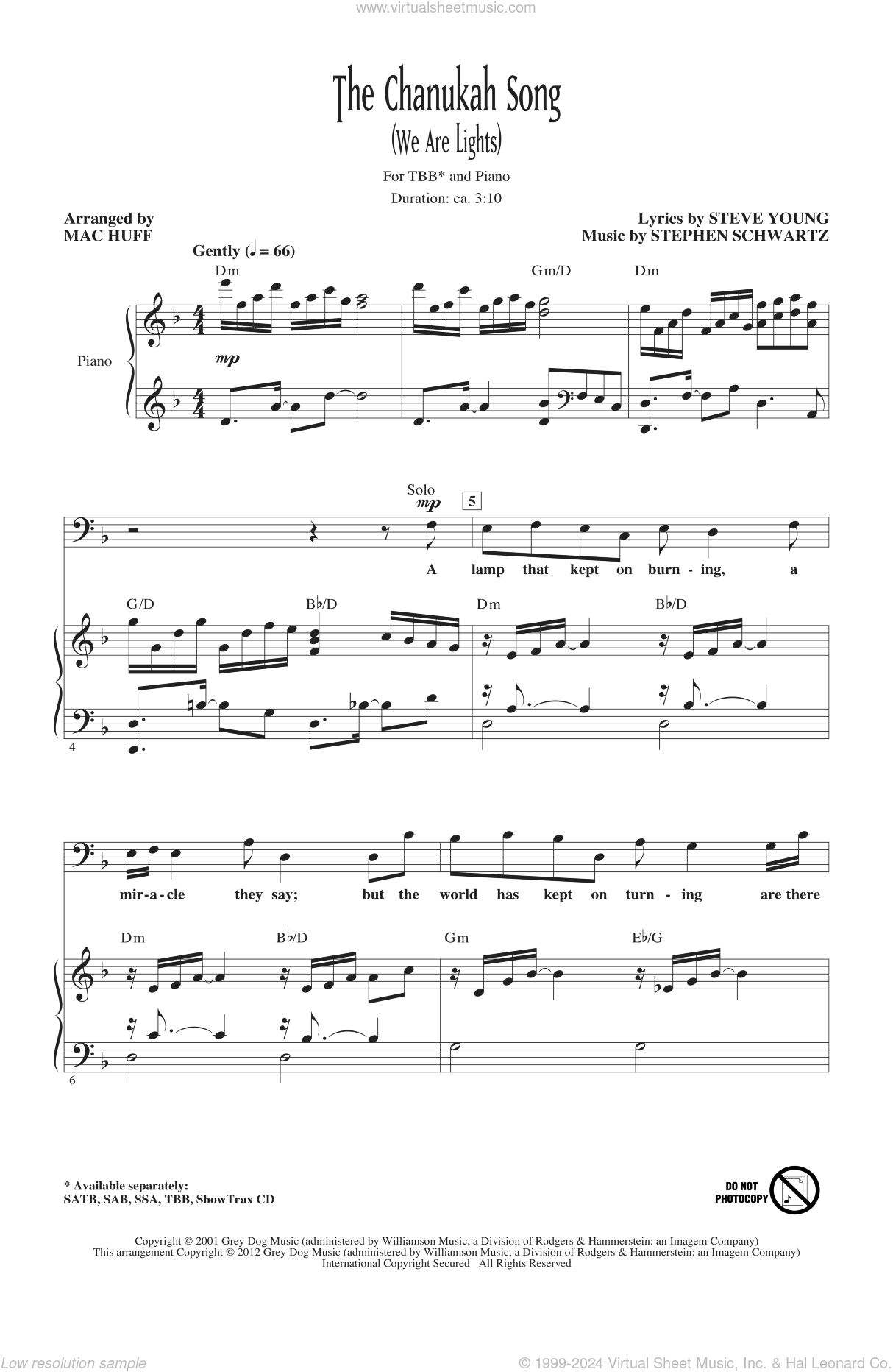 The Chanukah Song We Are Lights Sheet Music For Choir TBB Tenor Bass 