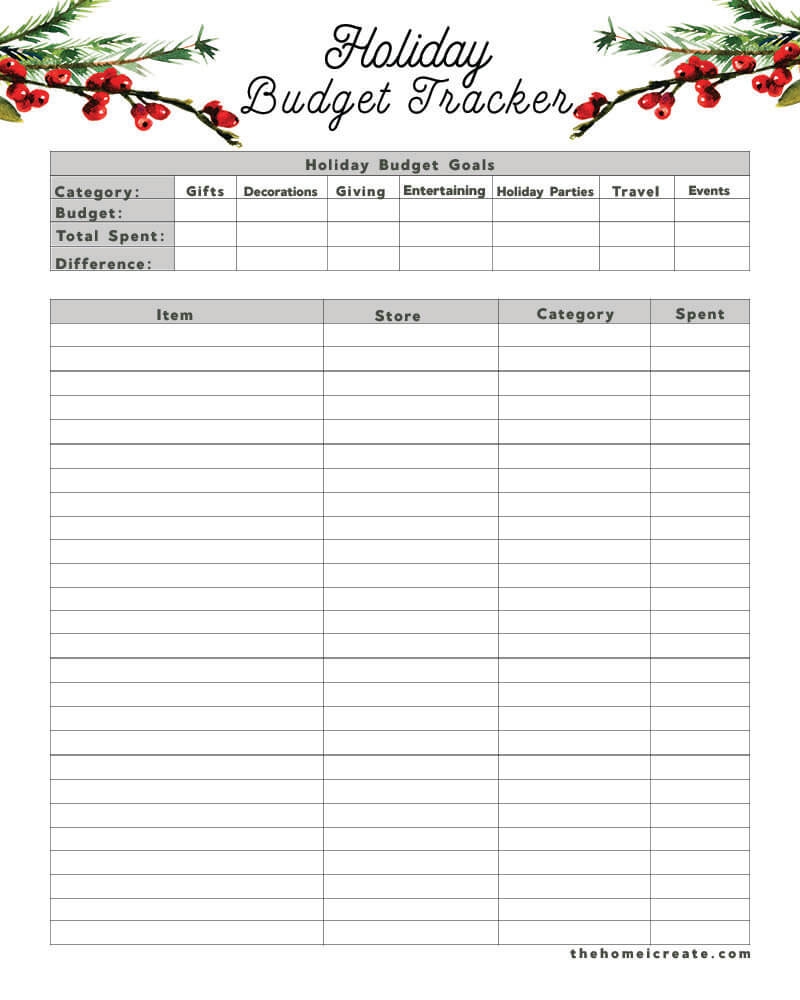 Printable Holiday Budget List