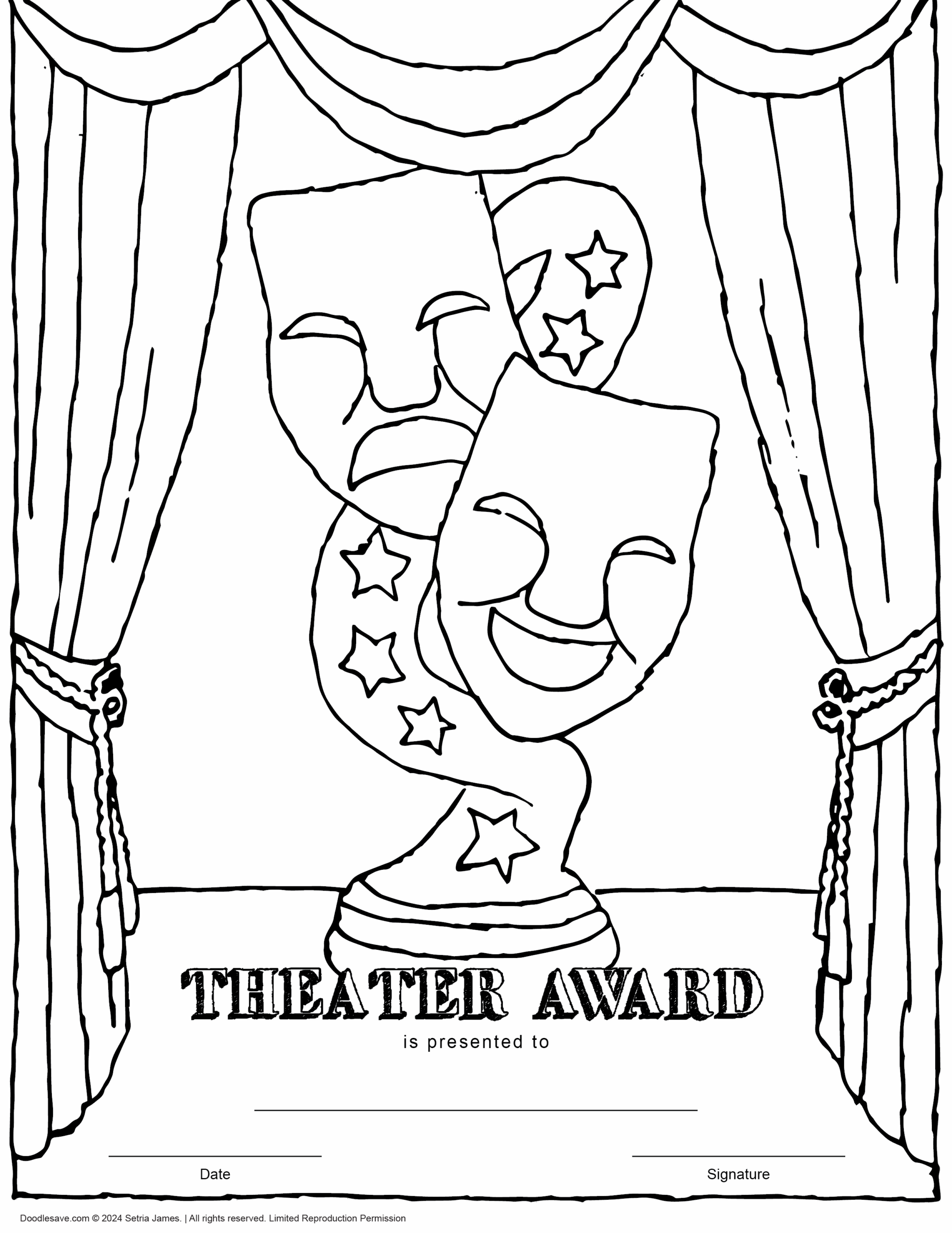 The Magic Of Theater Enriching Children s Lives Award Coloring Sheet Free Printable Certificate Templates Printable Doodles Ave