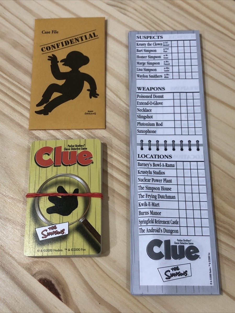 The Simpsons Clue Notebook Pad Case File Deck Of Cards Replacement Pieces EBay