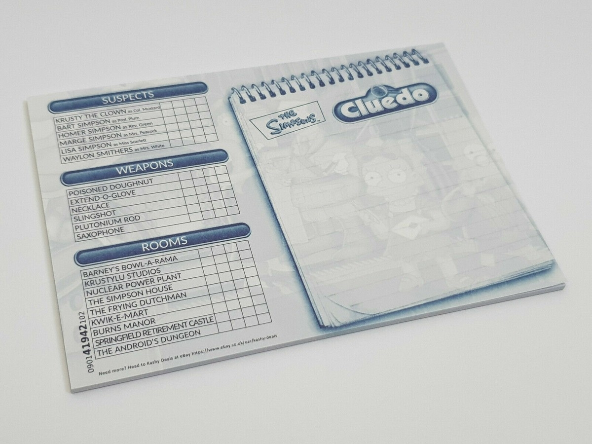 The Simpsons Cluedo Detective Notes Note Pad 25 Sheet Pad EBay