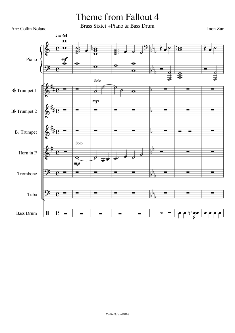 Theme From Fallout 4 Sheet Music For Piano Trombone Tuba Trumpet In B flat More Instruments Mixed Ensemble MuseScore