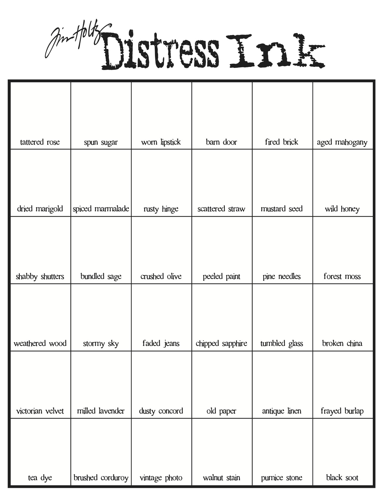 Timholtzs Ranger Distressed Ink Printable Chart