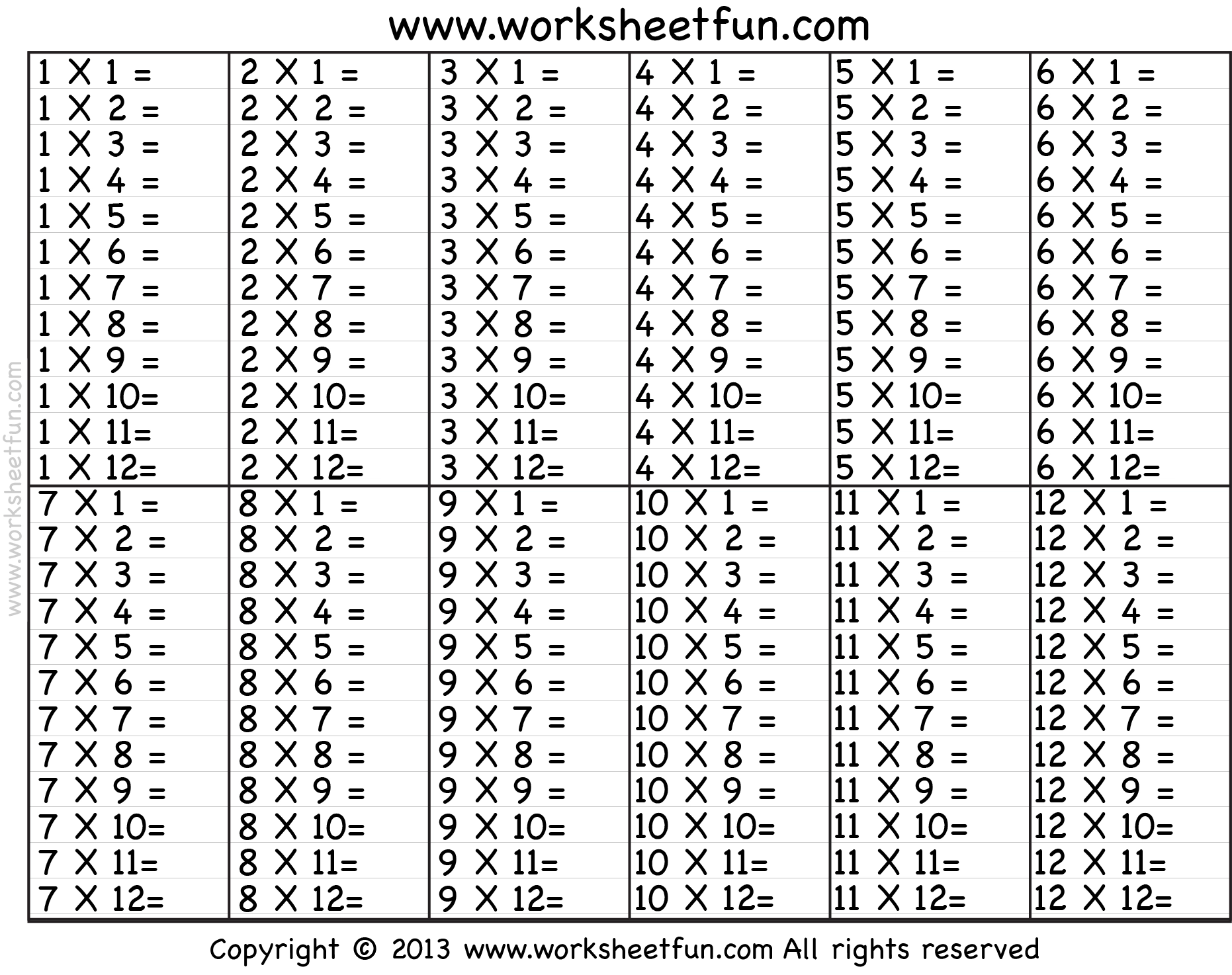 Free Printable Multiplication Quiz