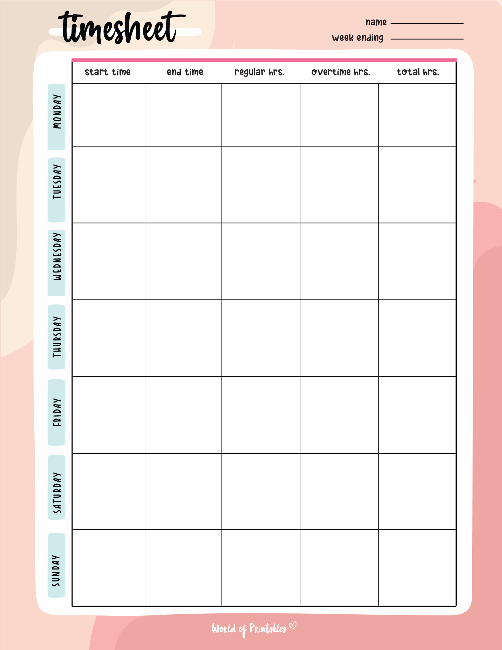 Free Printable Time Sheets Free