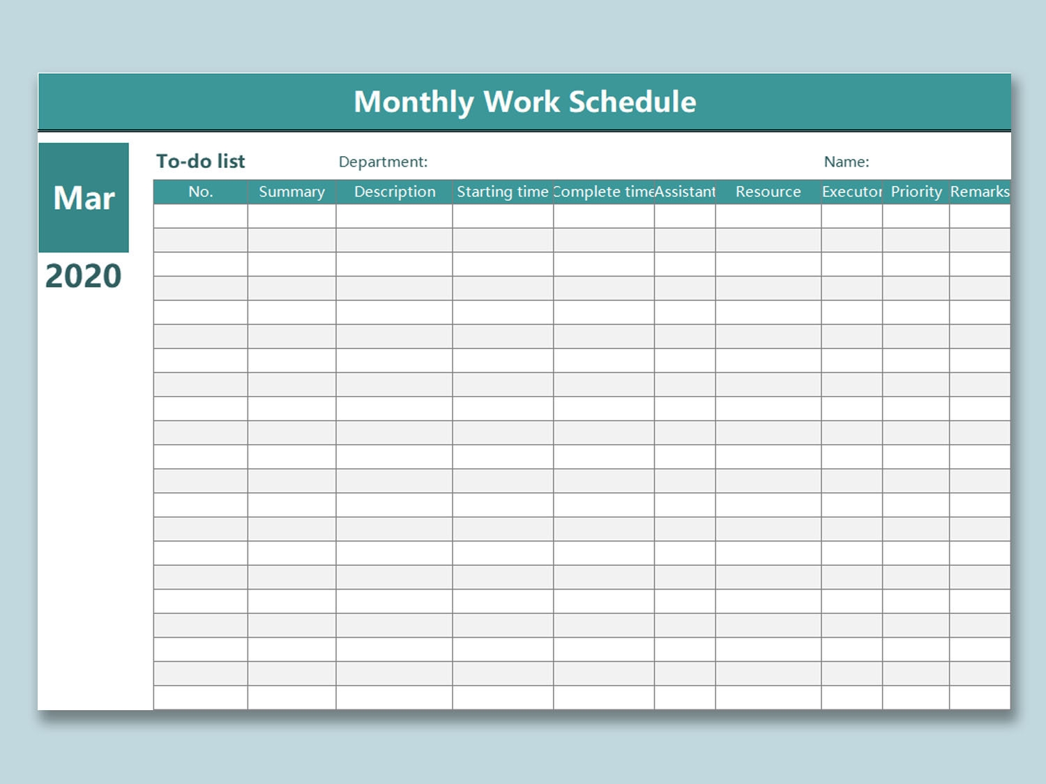 Printable Monthly Employee Schedule