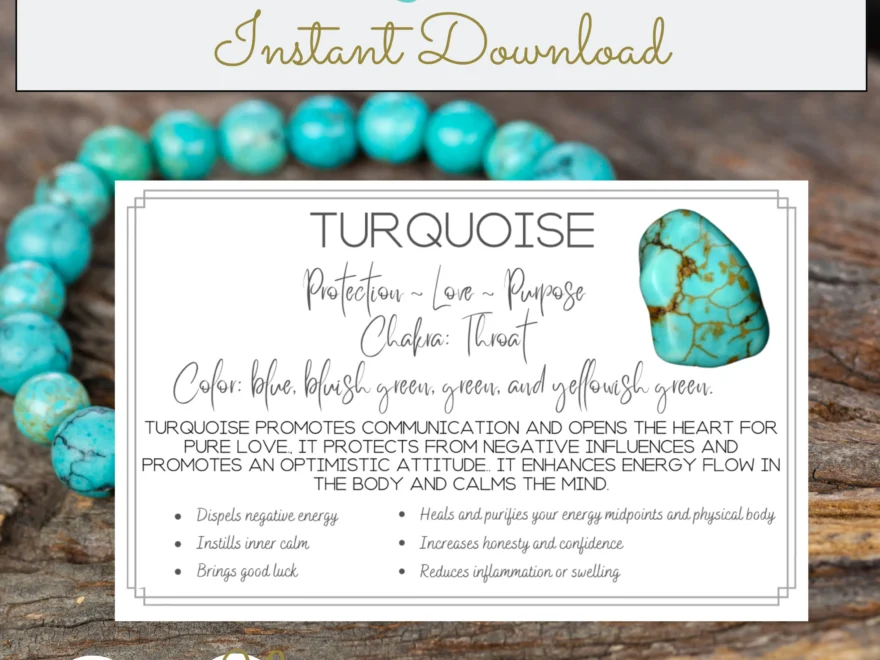 Turquoise Printable Cards Crystal Stone Meaning Properties Benefits Instant Download Crystals Etsy