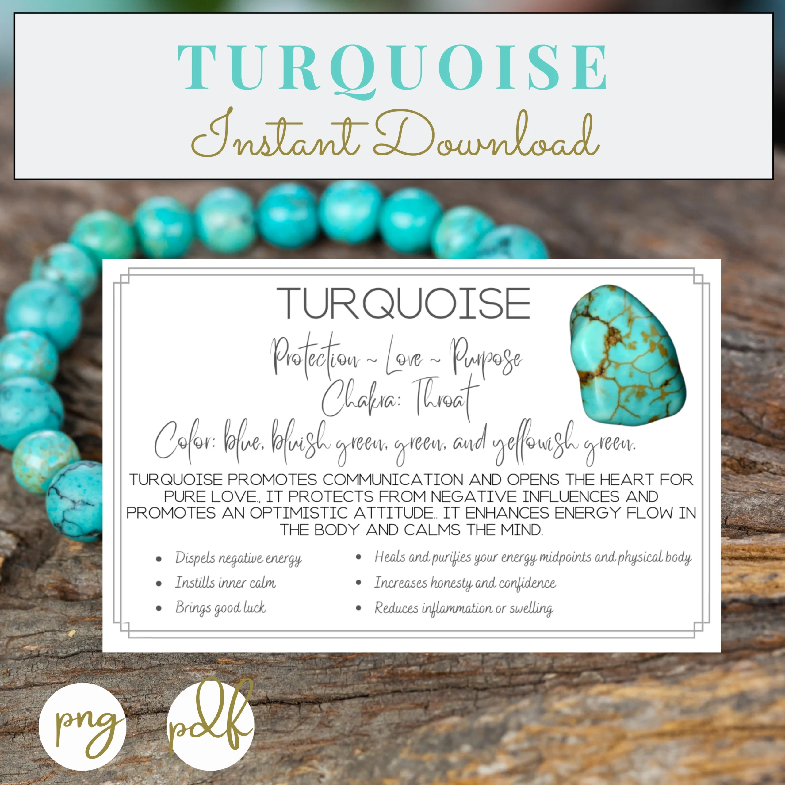 Turquoise Printable Cards Crystal Stone Meaning Properties Benefits Instant Download Crystals Etsy