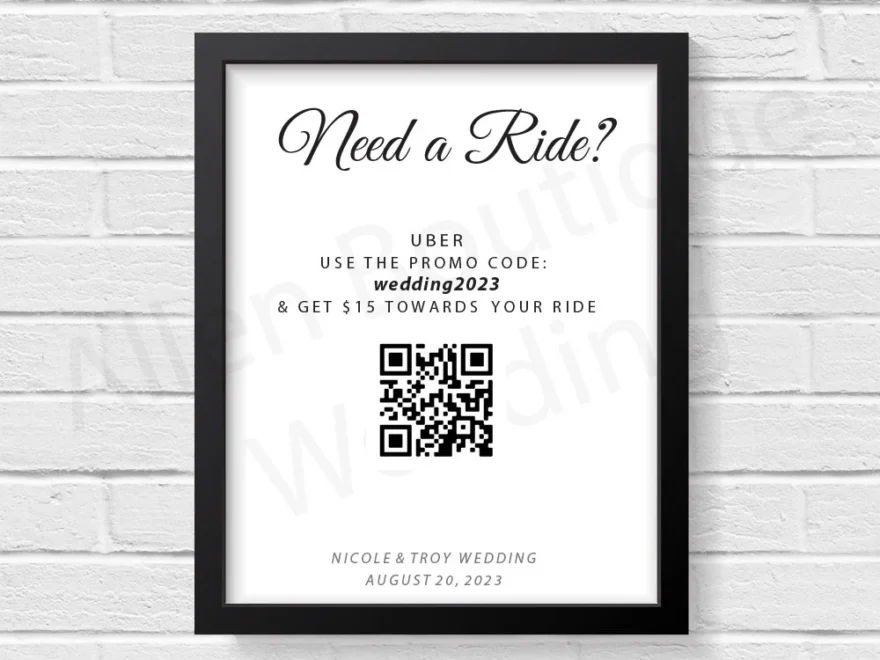Uber Voucher Need A Ride Sign Digital Download Personalized Wedding Transport Sign Printable Uber Design QR Code Ride Share Etsy