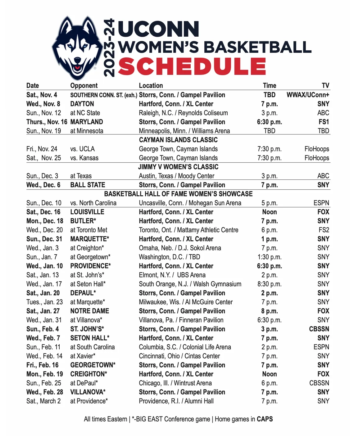 UConn Women s Basketball Releases Full 2023 24 Schedule The UConn Blog