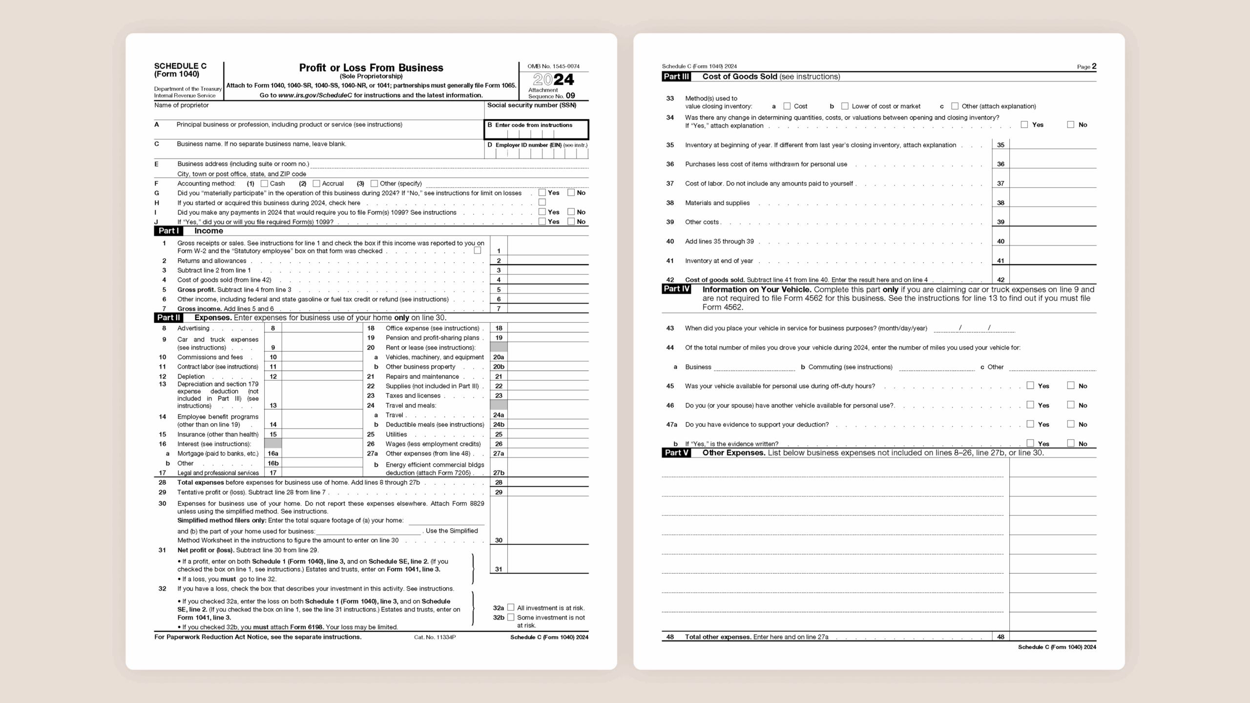 Irs Schedule C-Ez 2026 Printable