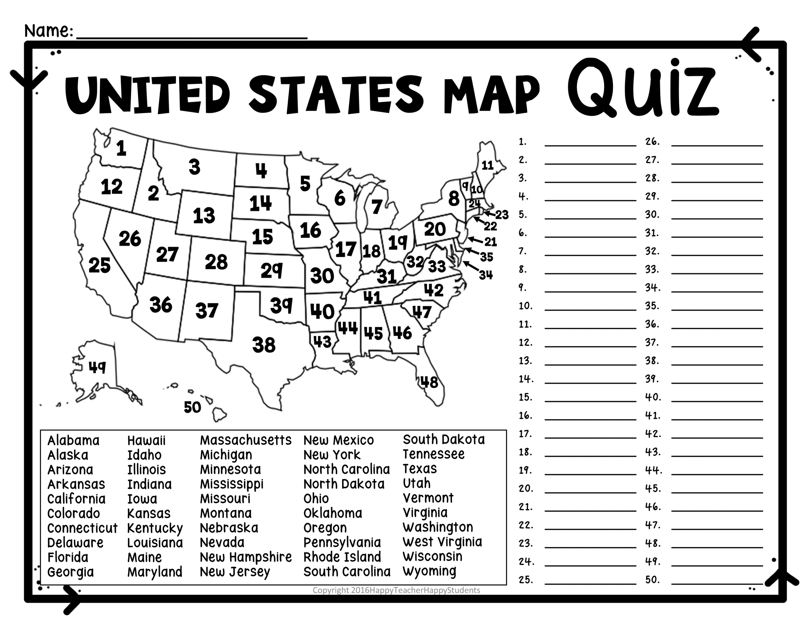 Name That State Quiz Printable