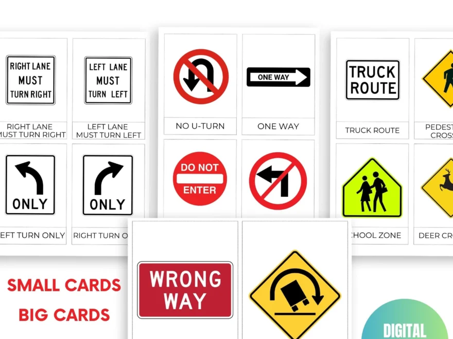 USA Traffic Signs Learning Flashcards Road Test Signs Printable DMV Permit Practice Cards Street Signs 3 part Cards Montessori Flashcards Etsy