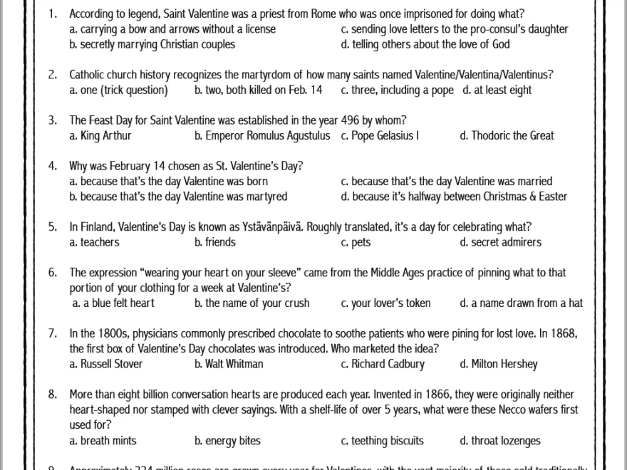 Valentine s Day Quiz Free Printable Flanders Family Home Life