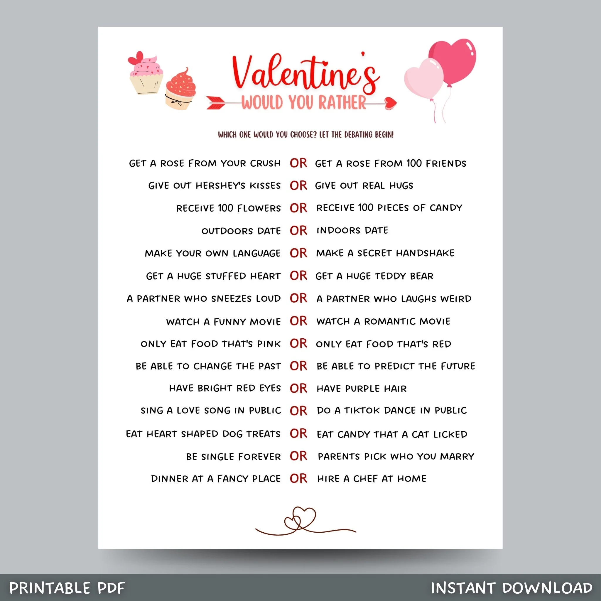 Valentines Day Would You Rather Game Printable This Or That Party Act Scribbled LLC
