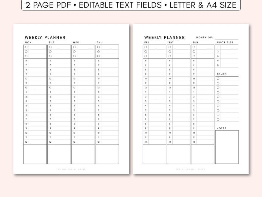 Vertical Weekly Planner Printable Vertical Weekly Planner Insert Vertical Weekly Planner Vertical Weekly Planner Editable Template Etsy