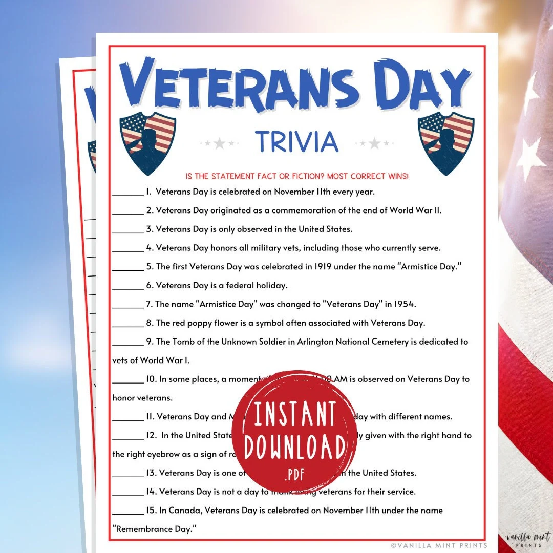 Veterans Day Trivia Printable