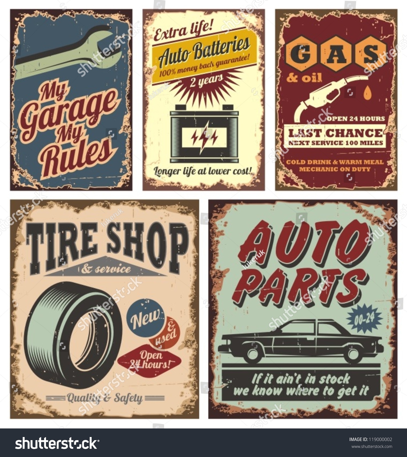 Vintage Car Service Metal Signs Posters Stock Vector Royalty Free 119000002 Shutterstock