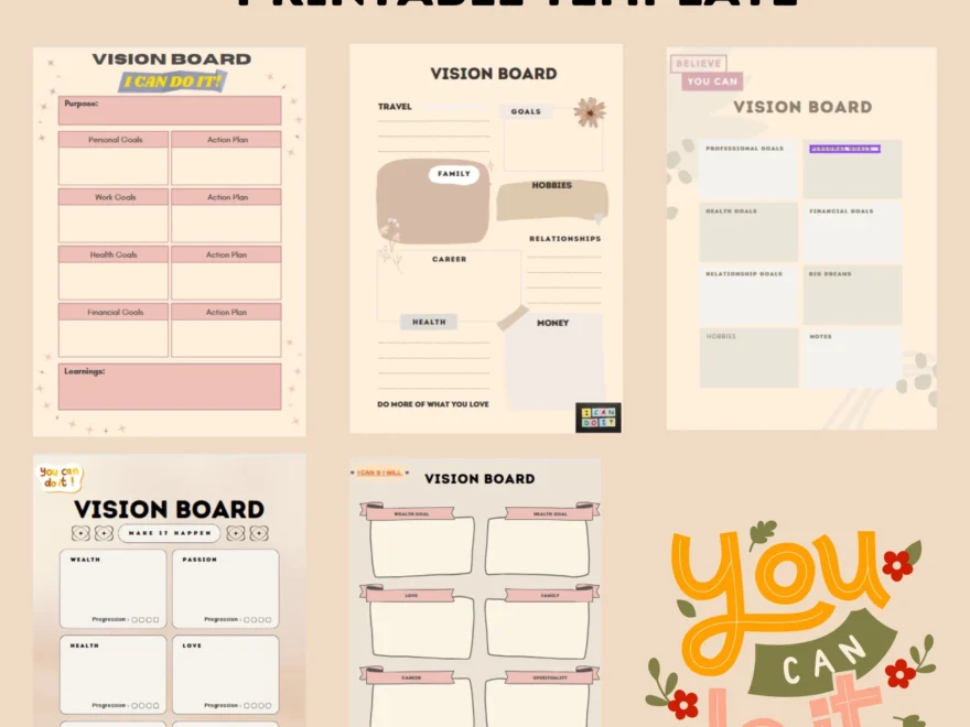 Vision Board Printable Template Worksheet For Manifesting Your Best Life Vision Board Planner Manifestations Printable Vision Board Template Etsy