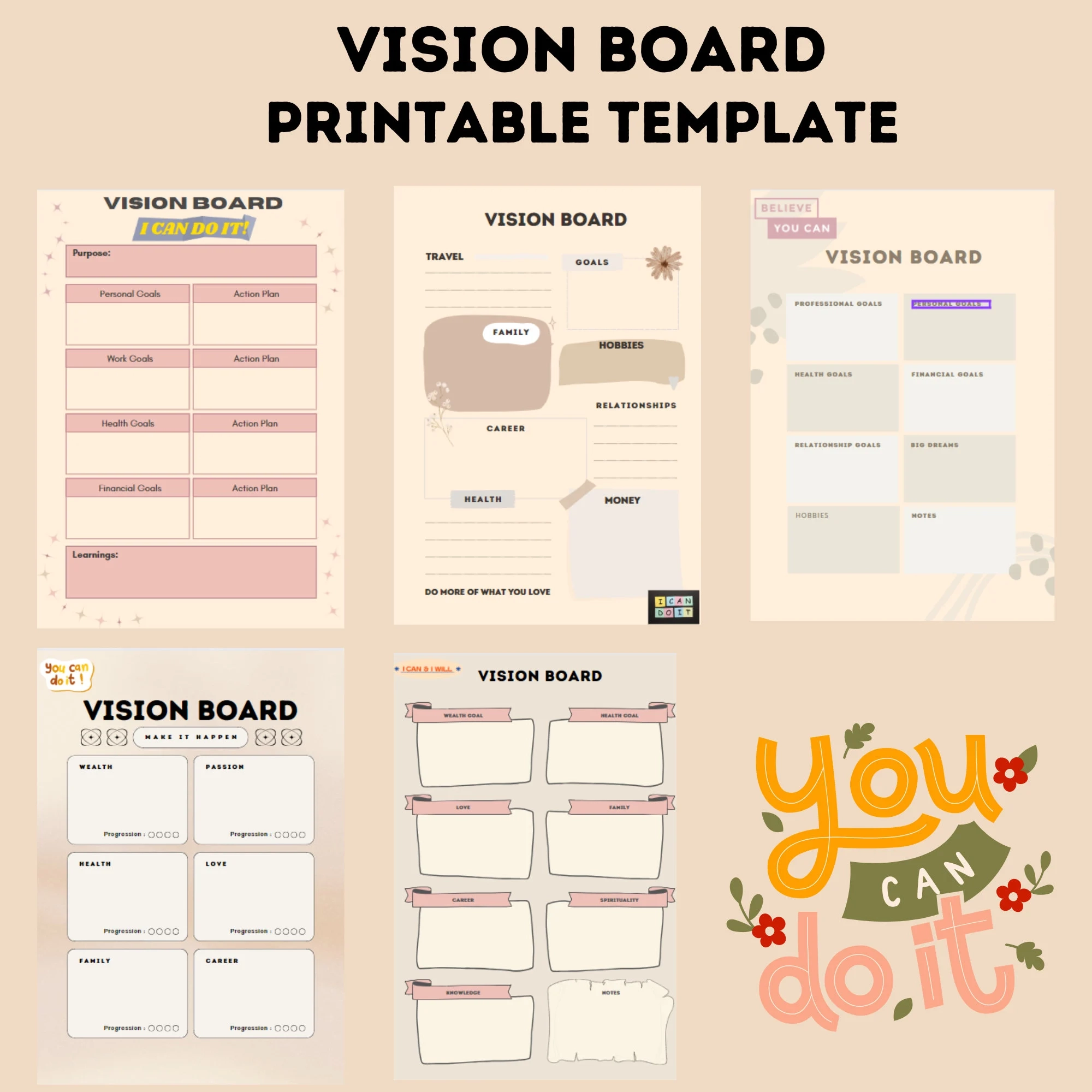 Vision Board Printable Template Worksheet For Manifesting Your Best Life Vision Board Planner Manifestations Printable Vision Board Template Etsy