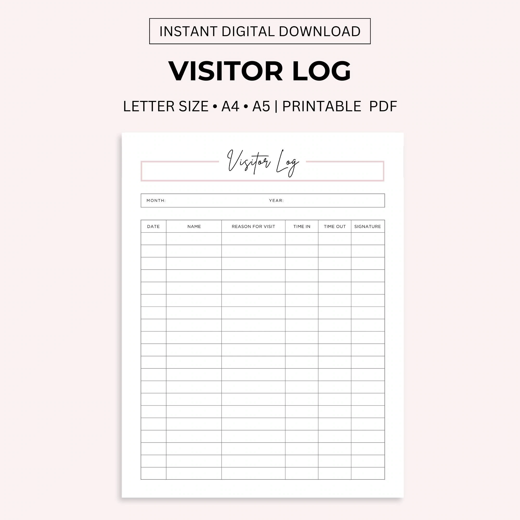 Printable Visitor Log Sheet