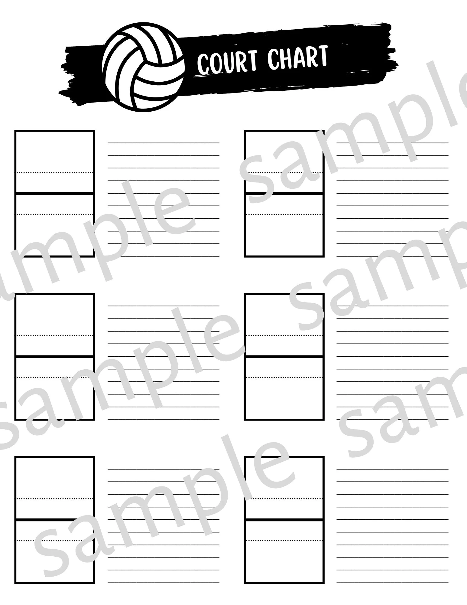 Volleyball 6 Court Chart For Coaches 8 5x11 Digital Download set Of 4 Etsy