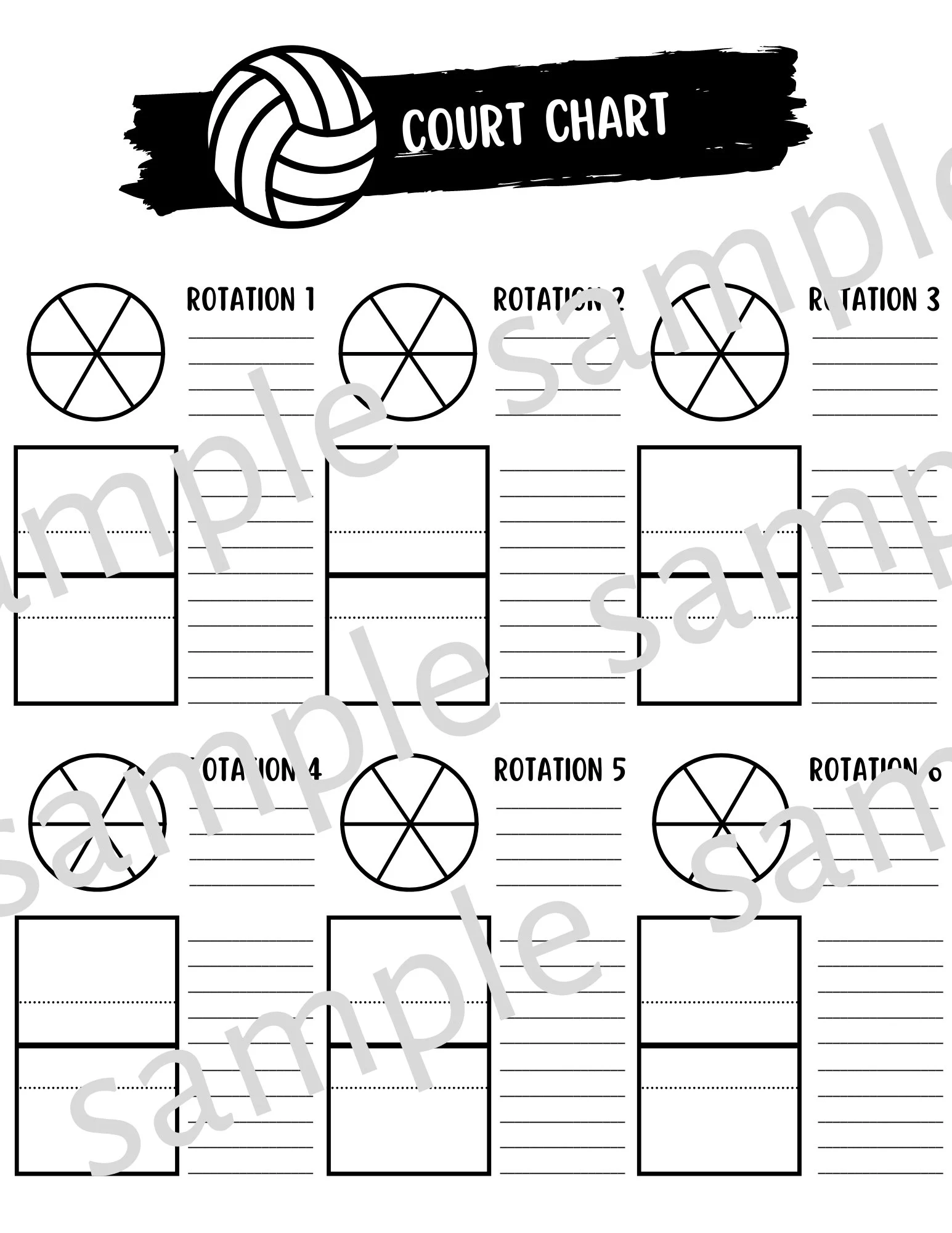 Volleyball 6 Court Chart For Coaches 8 5x11 Digital Download set Of 4 Etsy
