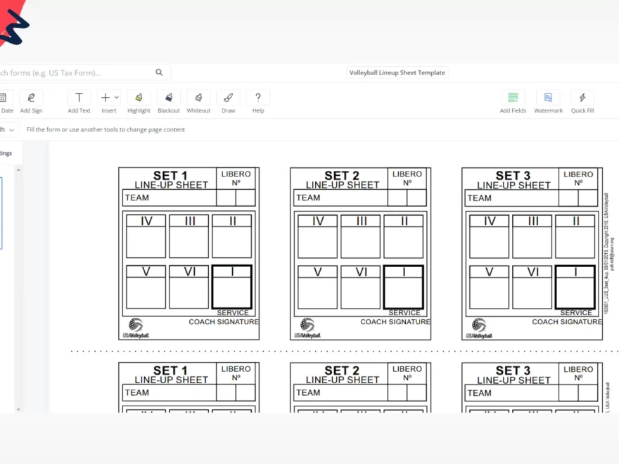 Volleyball Lineup Sheet Template PDF Blank PDFliner
