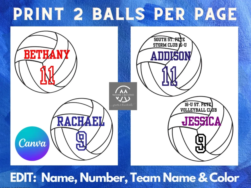 Volleyball Printable Locker Sign 5 Volleyballs Editable Names And Pla Moore Creative Digital Designs