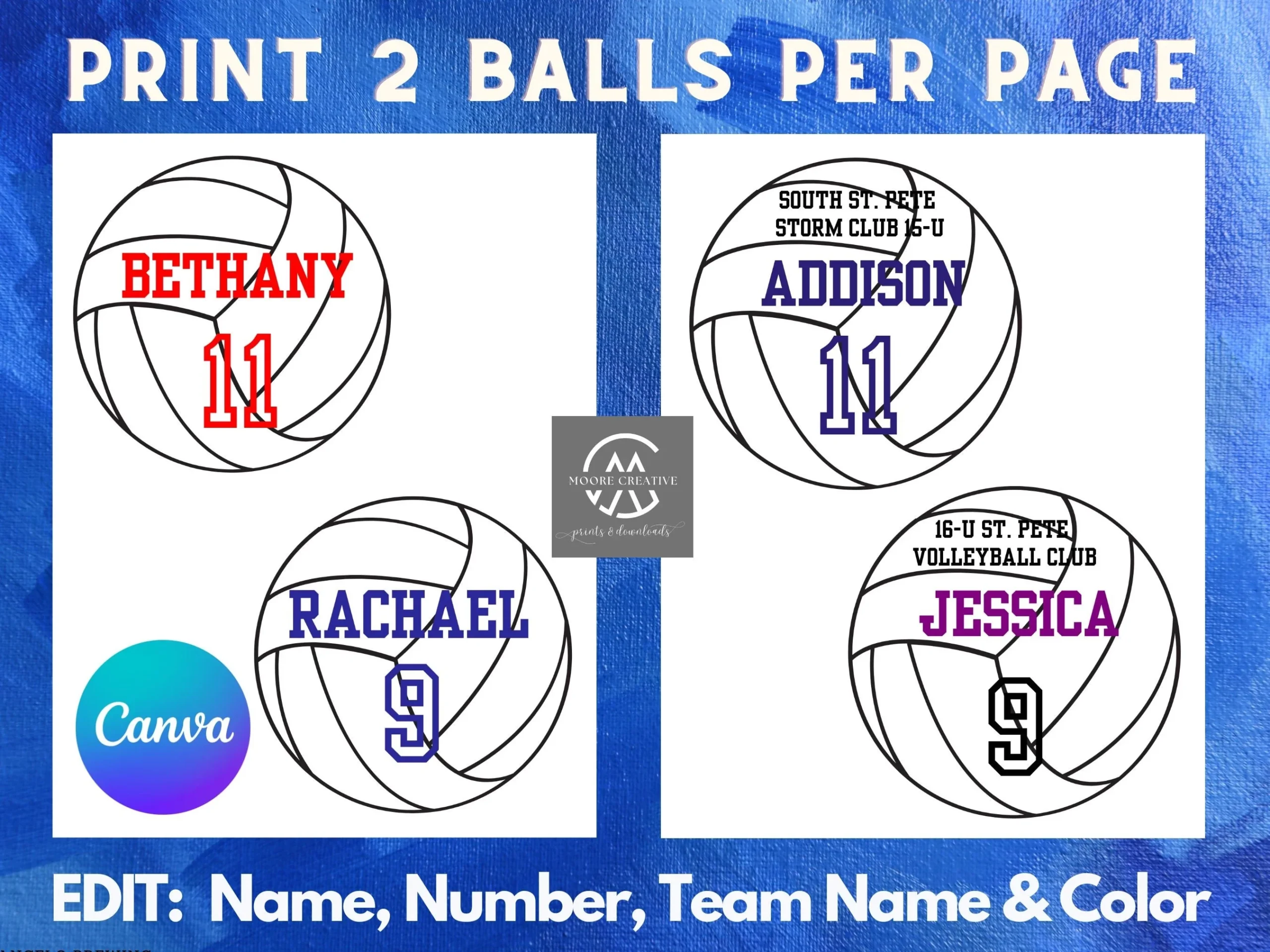Volleyball Printable Locker Sign 5 Volleyballs Editable Names And Pla Moore Creative Digital Designs