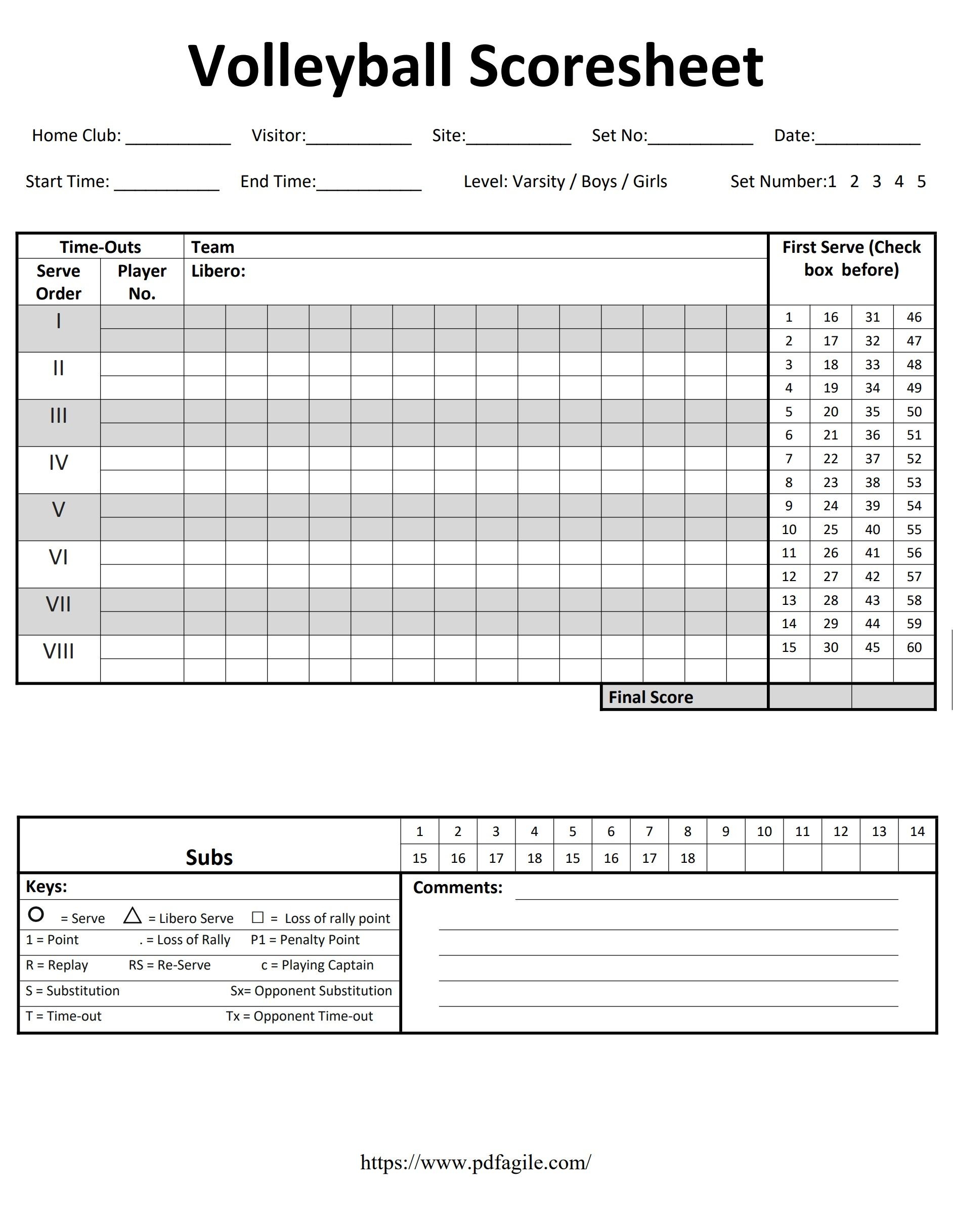 Volleyball Caontact Sheet Printable