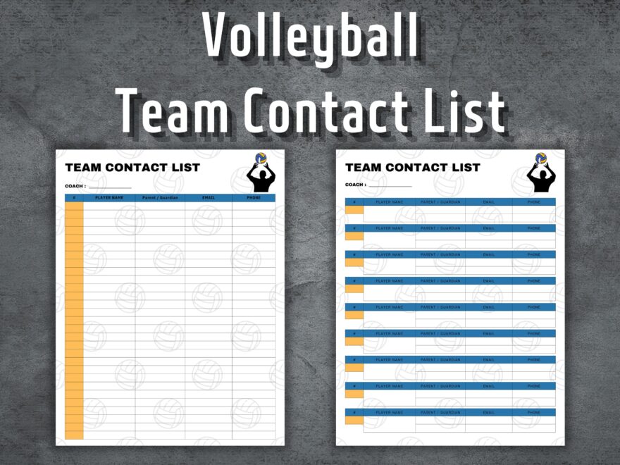 Volleyball Team Contact List Information Sheet Printable Contact Sheet Address Book Contact List Tracker Instant Download Etsy