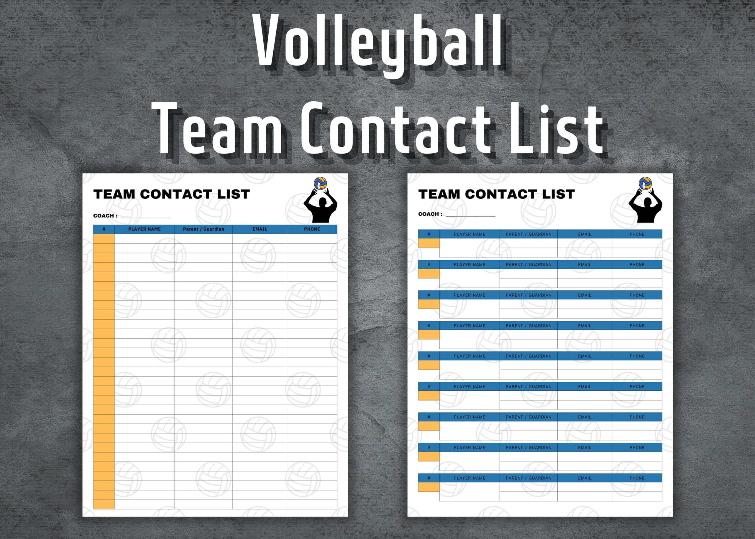 Volleyball Team Contact List Information Sheet Printable Contact Sheet Address Book Contact List Tracker Instant Download Etsy
